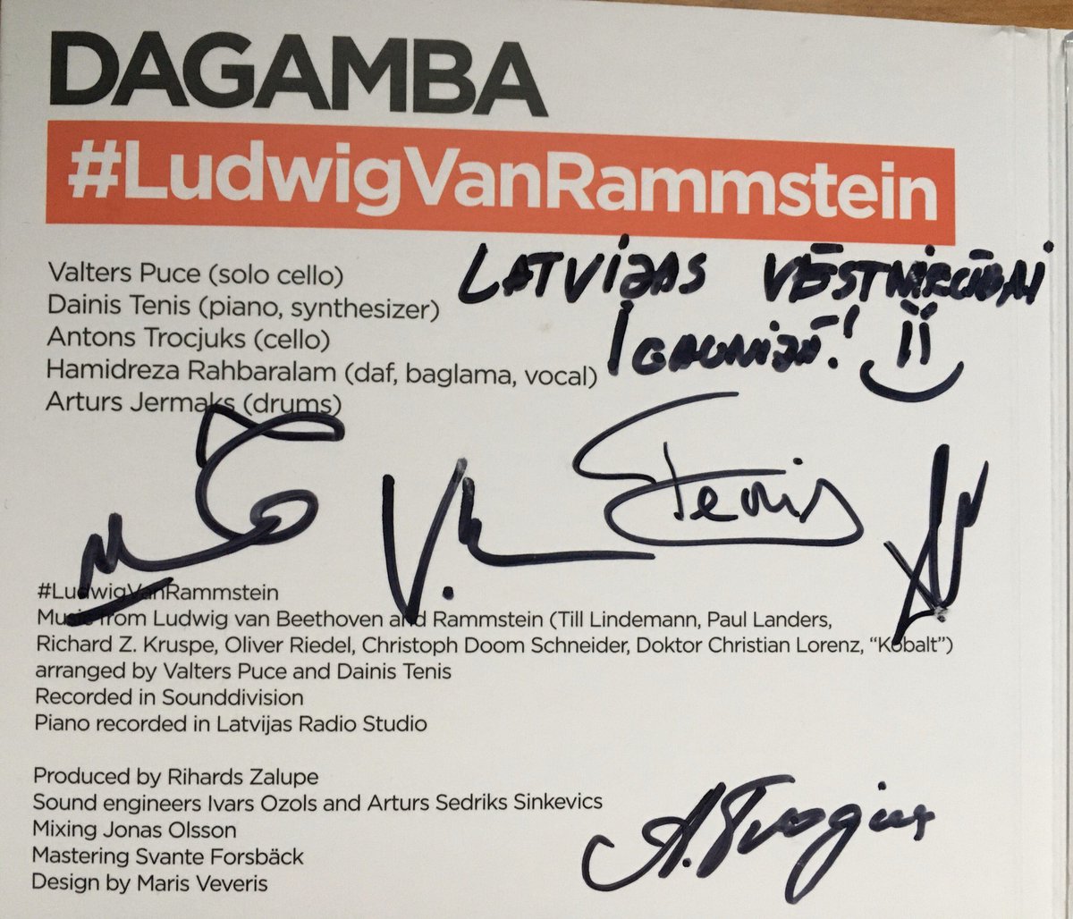 LV_Estonia's tweet photo. Pēc šīs nedēļas #Dagamba koncerttūres Igaunijā, vēstniecības @LV_Estonia fonotēka ir papildinājusies ar diviem jauniem CD - #LudwigVanRammstein un #feattchaikovsky Paldies! Nākamajā reizē gaidām arī Tallinā! https://t.co/D45nE7JL8S