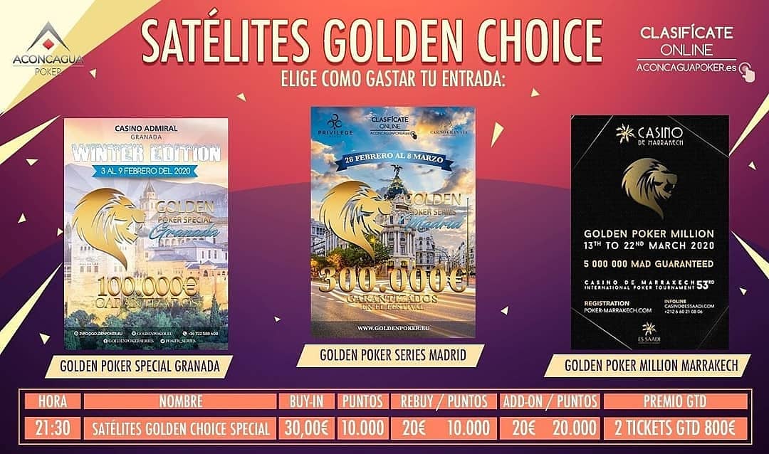 🛰️𝗦𝗮𝘁é𝗹𝗶𝘁𝗲 𝗚𝗼𝗹𝗱𝗲𝗻 𝗖𝗵𝗼𝗶𝗰𝗲 𝗦𝗽𝗲𝗰𝗶𝗮𝗹🛰️

𝗗í𝗮𝘀 Martes, Jueves y Domingo
𝗛𝗼𝗿𝗮 21:30
2 𝗘𝗻𝘁𝗿𝗮𝗱𝗮𝘀 𝗚𝘁𝗱  800€

¡Gana tu ticket y elige como usarlo con las múltiples opciones que te ofrecemos!

👉🏼 goldenpoker.eu