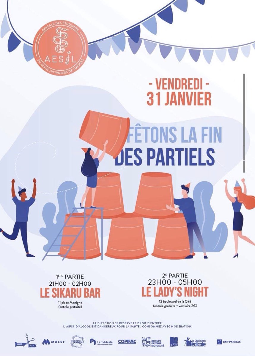 AESIL_CR's tweet photo. L’aesil vous attend le vendredi 31 janvier pour fêter avec nous la fin des partiels avec au programme : en première partie le SIKARU à partir de 21h et pour finir la soirée au LADY’S qui pourra vous accueillir dès 23h (entrée gratuite + vestiaire 2€)

On compte sur vous ! https://t.co/Jr5e4NATnw