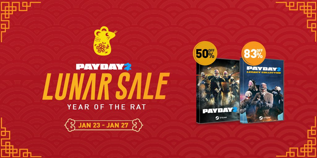 PAYDAYGame's tweet photo. There are 24 hours left of the Steam Lunar Sale. If you haven't picked up your copy of PAYDAY 2 yet, now is the time!
https://t.co/K5aRAisoKJ https://t.co/ay2teyXweC