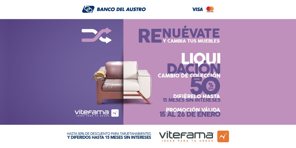 TarjetasBDA's tweet photo. Renueva tu sala con #Vitefama ✔

Aprovecha los descuentos de hasta el 50% del 15 al 26 de enero.

Difiere tus compras con tus tarjetas #Visa #Mastercard #BancodelAustro hasta 15 meses sin intereses.

https://t.co/KnPHei5XpE
#Beneficios #TarjetasBDA https://t.co/FYESWssolj