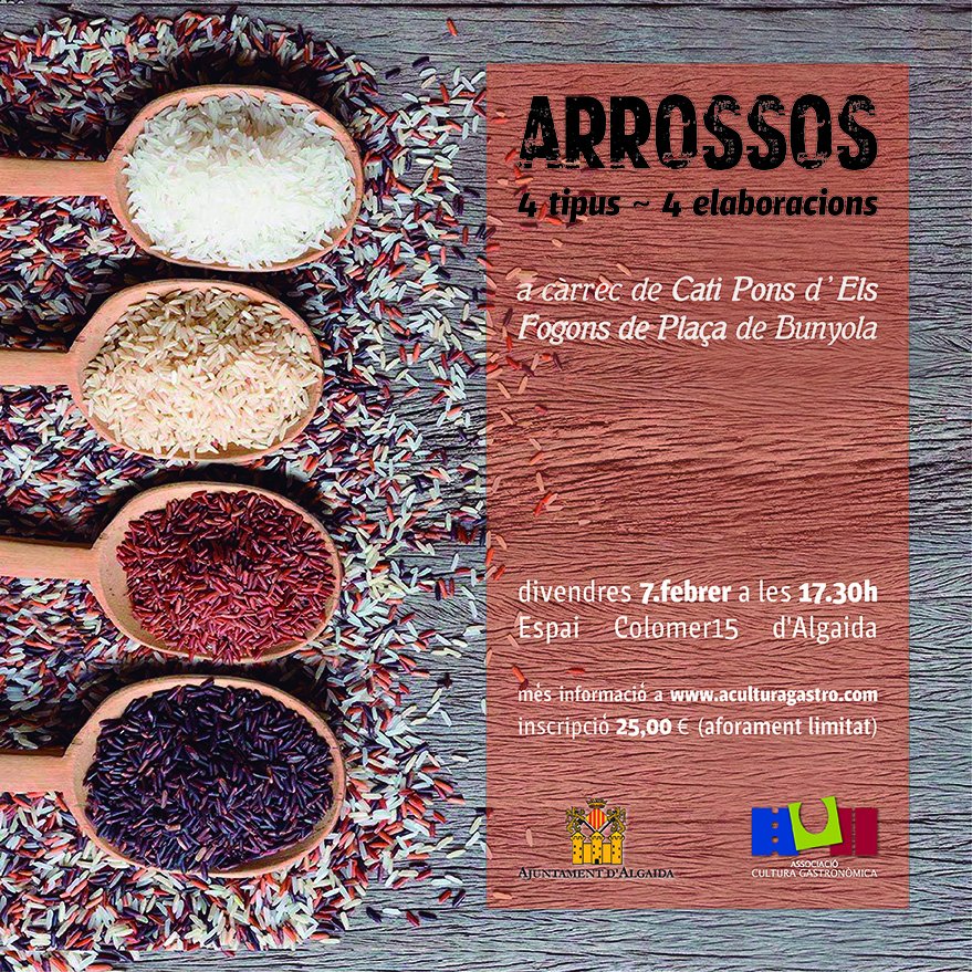 Els arrossos estan molt arrelats a la cultura gastronòmica mediterrània, començant per la paella i acabant pels rissotos al més pur estil italià, passant pels arrossos de muntanya.
Taller a càrrec de Cati Pons a #colomer15
aculturagastro.com/activitat.php?…