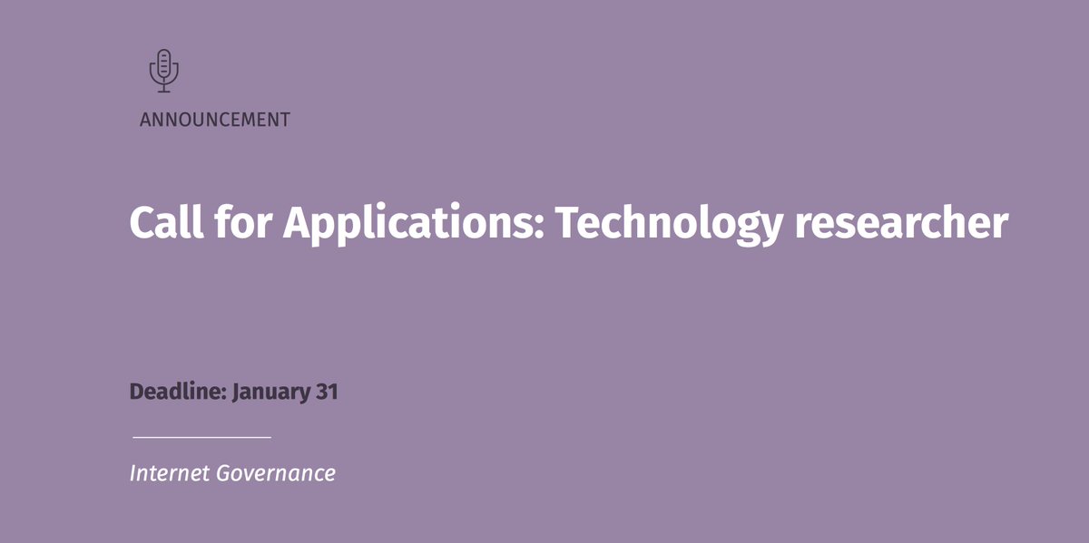 cis_india's tweet photo. We are looking for a #TechnologyResearcher to join our research teams for #InternetGovernance and #DigitalID. This is a full time position, and the deadline to apply is January 31. #JobAlert
https://t.co/ftqqYJUjvD https://t.co/T036XoK8s4