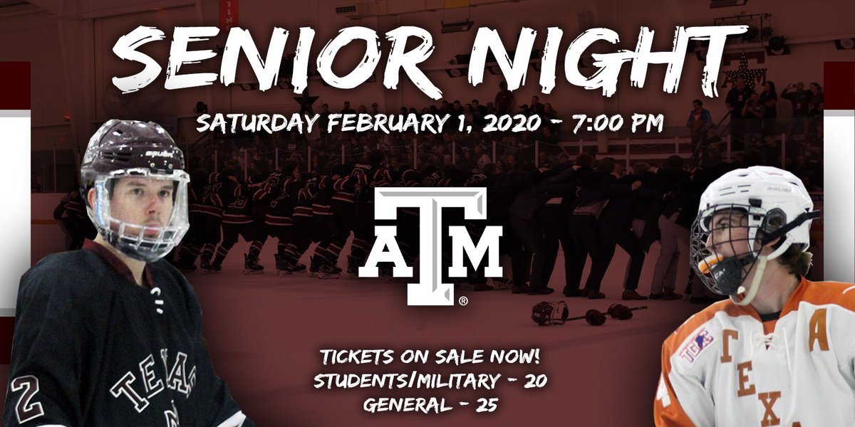 It’s time for the biggest game of the year. 🕰 

A night with your Fightin’ Texas Aggie Yell Leaders, intermission games, and some rough hockey action, you don’t want to miss it 🔥

Call or visit Spirit Ice Arena to get your tickets now ☎️ #TAMUHockey #BTHOtu