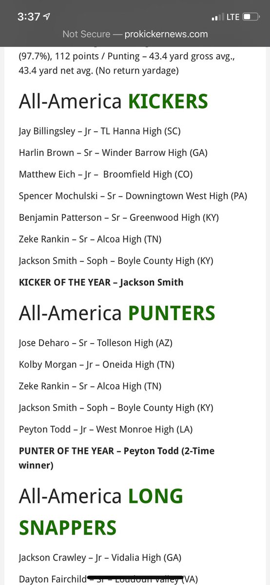 PeytonTodd4's tweet image. blessed to be named @Prokickercom 2-time All-American Punter of the Year! 🙏🏻💪🏻💯