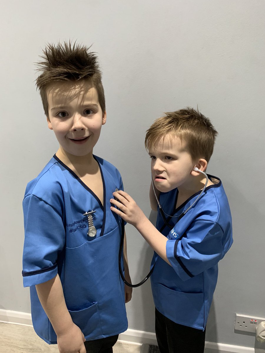 My two loving their #futurenurse uniforms. I’ve been looking for a good time to give them to them and with the launch of #mydaddyisanurse it seemed very appropriate #meninnursing #boyscanbenursestoo #futurenurse #yearofthenurseandmidwife #teamCNO @CNOEngland @BevMatthewsRN