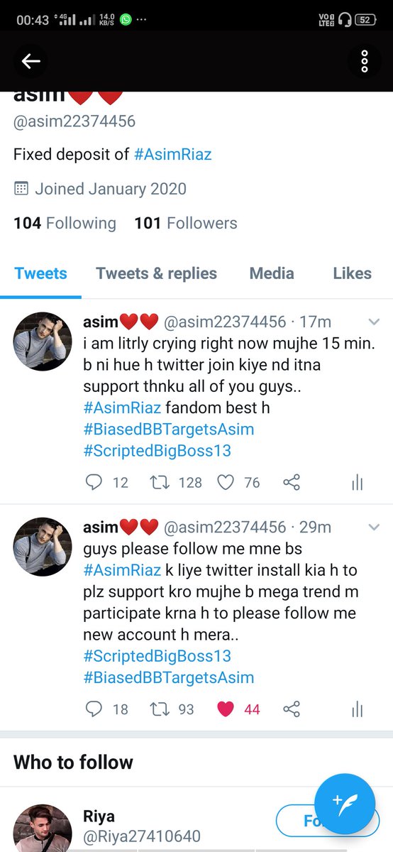 asim22374456's tweet image. guys see this .. 30 min. hue h twitter join kiye nd i get 100 followers within 30mins you guys are insane srsly.. nd over 100 rt thnku so much all of you .. m mera best dunga i prise you #AsimRiaz fandom best hai.. #BiasedBBTargetsAsim #ScriptedBigBoss13