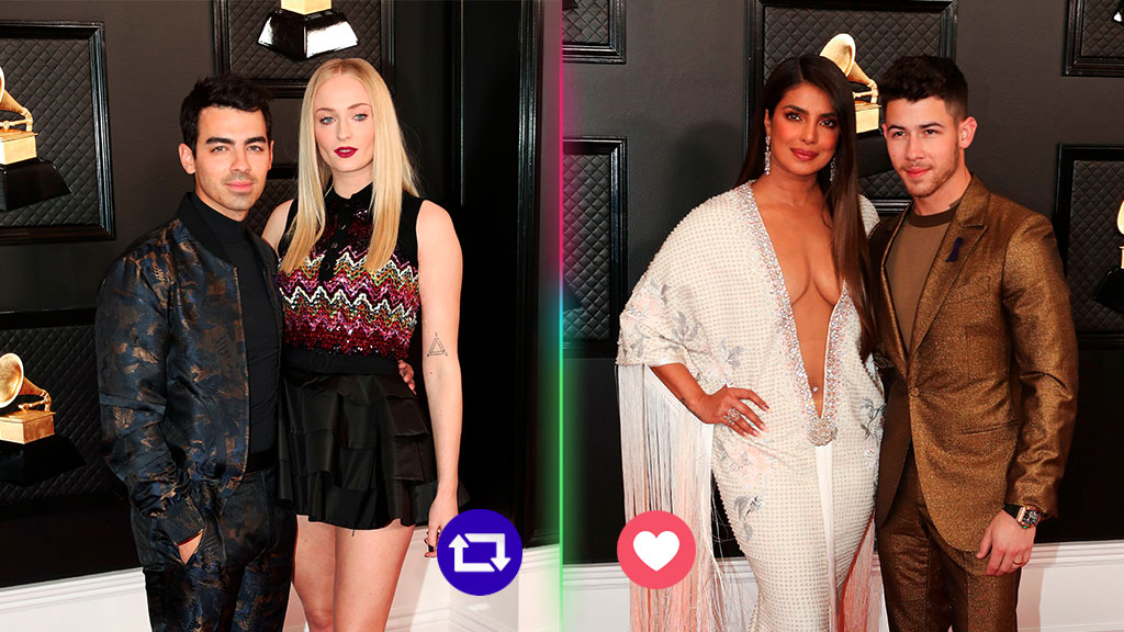 TNTLA's tweet photo. ¡Estas parejas encienden la alfombra roja de los #GRAMMYsTNT! 🔥 ¿Cuál es tu favorita?

#GRAMMYs https://t.co/DfW8MVF0Zb