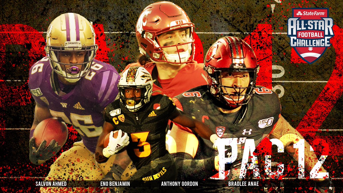 AllStar FB Challenge (@allstarfball) on Twitter photo Here is the Pac-12 Team for the 2020 <a href="/StateFarm/">State Farm</a> All-Star Football Challenge:
Salvon Ahmed (<a href="/UW_Football/">Washington Football</a>)
Eno Benjamin (<a href="/ASUFootball/">Sun Devil Football</a>)
Anthony Gordon (<a href="/WSUCougarFB/">Washington State Football</a>)
Bradley Anae (<a href="/Utah_Football/">Utah Football</a>) Here is the Pac-12 Team for the 2020 <a href="/StateFarm/">State Farm</a> All-Star Football Challenge:
Salvon Ahmed (<a href="/UW_Football/">Washington Football</a>)
Eno Benjamin (<a href="/ASUFootball/">Sun Devil Football</a>)
Anthony Gordon (<a href="/WSUCougarFB/">Washington State Football</a>)
Bradley Anae (<a href="/Utah_Football/">Utah Football</a>)