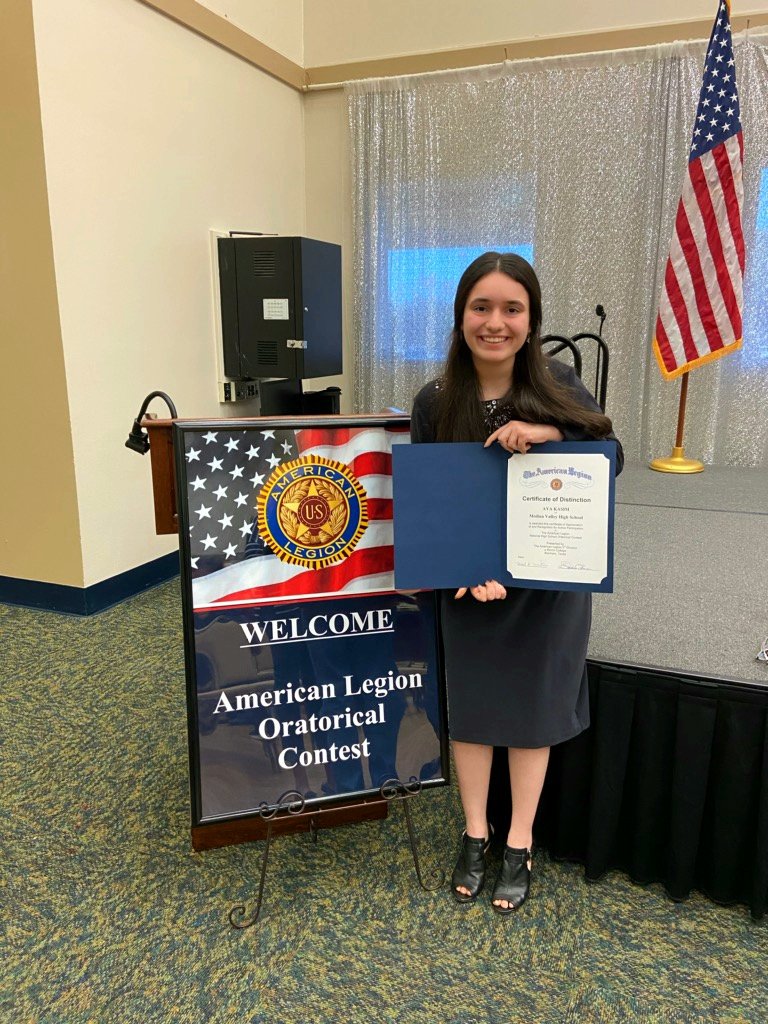 Aya Kasim participated in the American Legion Division III Oratorical Competion on Sunday in Brenham. She placed 2nd; bested only by the reigning state champion! #PantherPro #mvhs #heartofachampion