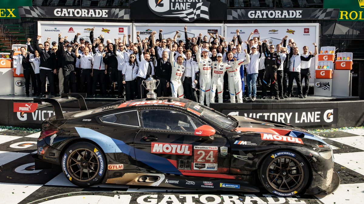 BMWMotorsport's tweet photo. Wins are always teamwork. And this team has done an incredible job.

A deserved victory at the Daytona 24 Hours. And now its time to celebrate.

#RaceTheLimit #BMWM8GTE #IMSA #BMW #BMWM #BMWMMotorsport #24hDaytona #Rolex24 @RLLracing https://t.co/W5tHJNdAKy