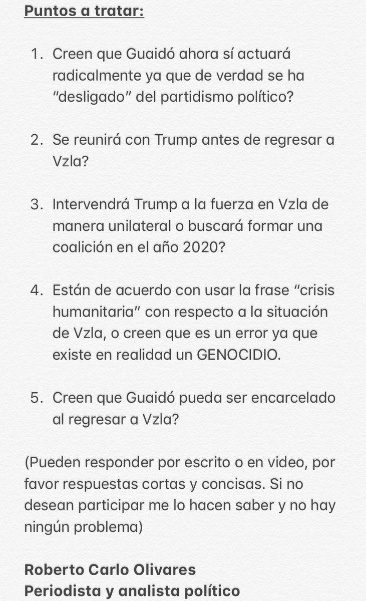 RobertoCarlo14's tweet photo. 🔥🔥ABRIMOS DEBATE🔥🔥

Me gustaría pulsar la opinión de las siguientes personas en relación a Guaidó y los probables acontecimientos a corto plazo:

@pabloaure @PABLOMEDINAML @K_osVenezuela @Gochosuarez @monicacorrales @Fundador_iF @AnaMercedesDiaz @Cosmodelafuente @plomoparejo https://t.co/1C1u7zNC1W