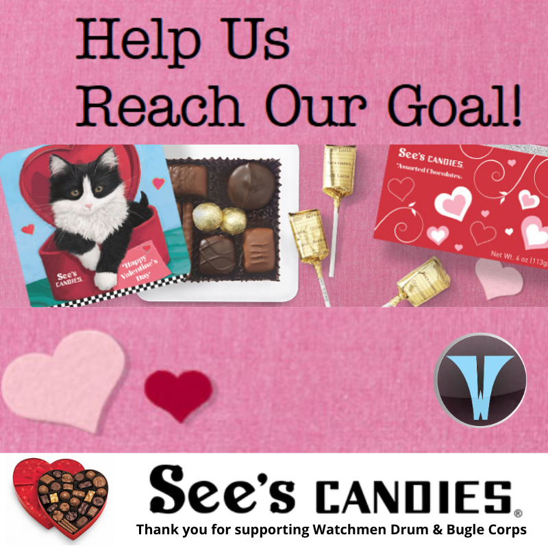 WatchmenArts's tweet photo. Sweeten up our Valentine with See's Candies

Support Watchmen Drum Corps! 
We’ll receive all profits from any items you purchase below. Order more to help us reach our fundraising goal!
Order Soon! 
Shop closes 01/31/2020 
https://t.co/fNJoEXYMyz

#dci #dciopen #dci2020 https://t.co/vzGatnLnPY