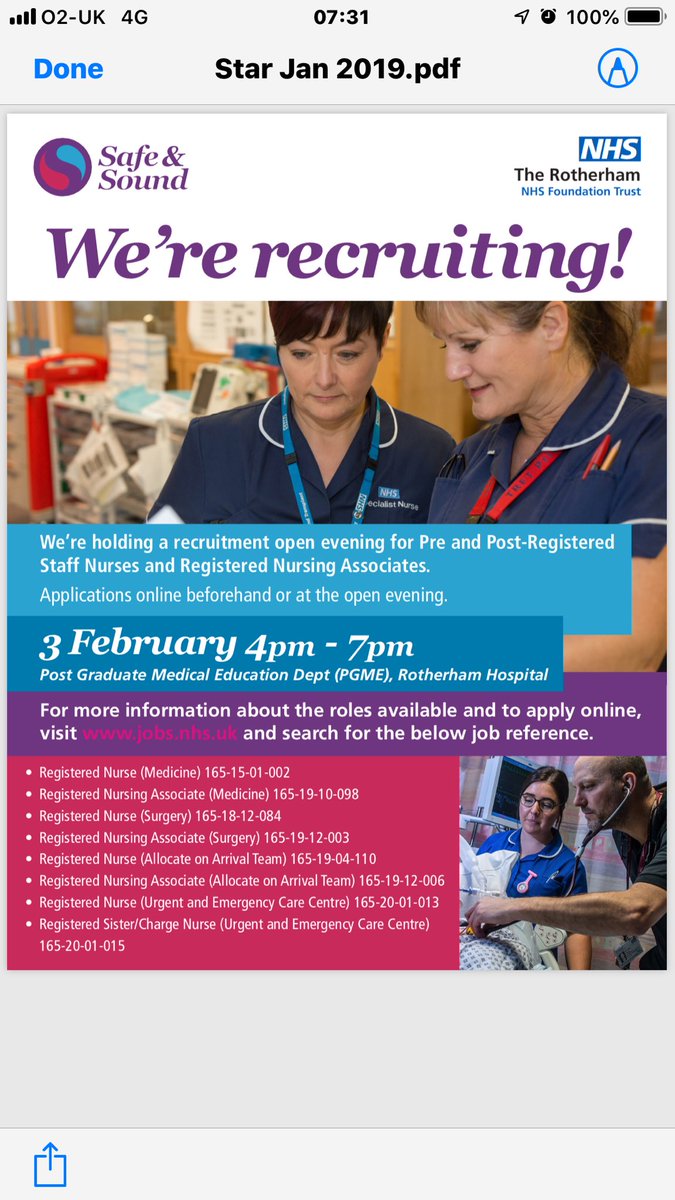 Not long to go now 1 week tomorrow till the opportunity to land yourself a career @RotherhamNHS_FT so all you @ShuAdultNursing and any of your nursey friends. Come along and meet the whole @SurgicalDivisi1 and @MedicineCSU teams at the best trust for miles. Lee.white6@nhs.net