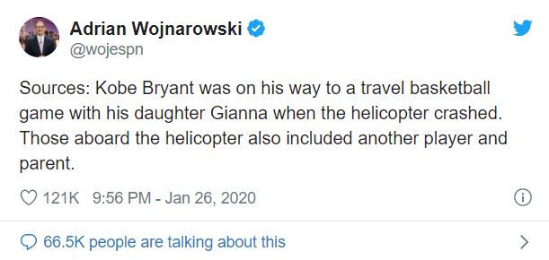 lequipe's tweet photo. Selon ce célèbre journaliste américain, Kobe Bryant se rendait à un match de basket avec sa fille, Gianna https://t.co/B7D1UsJwEI https://t.co/pQdfK5wkIu