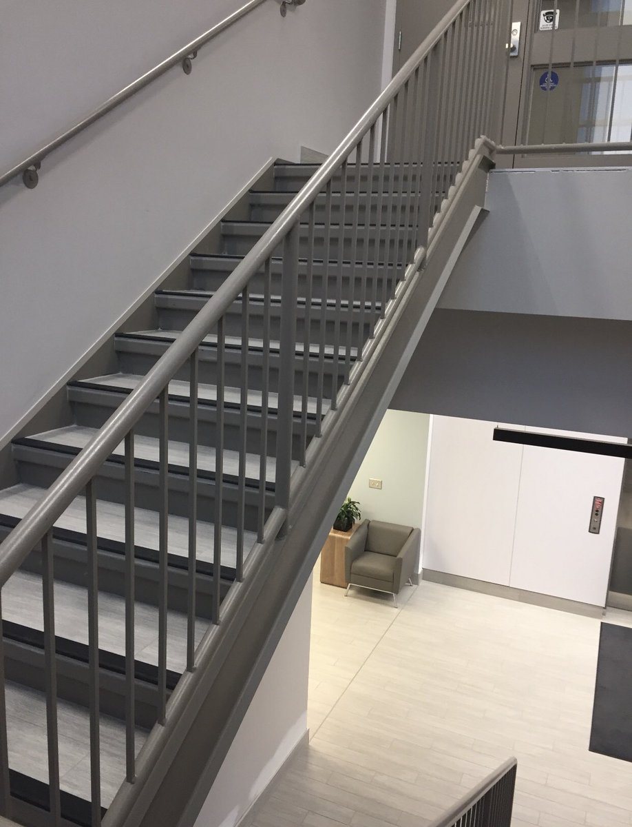 NL_Painters's tweet image. Check out this stairwell we just painted at a commercial office building.  For this project we chose @Benjamin_Moore direct to metal paint for the risers, rails and spindles.  We used BM skuff-x paint for the walls as it’s a high traffic area.  Paint was sourced @paintshopcanada
