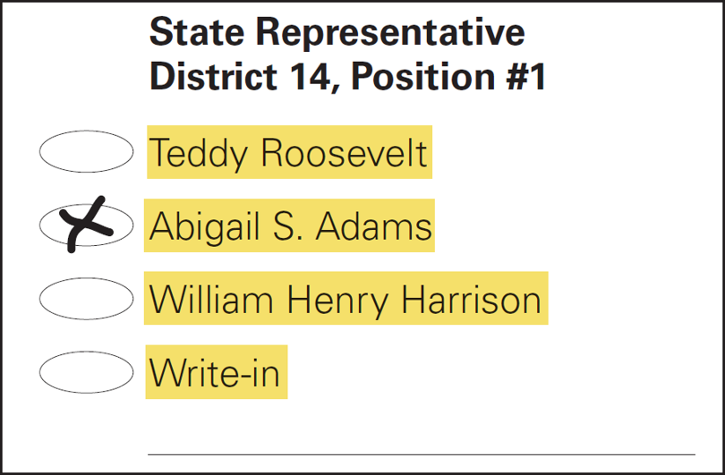 A contest with the options (i.e. candidates names or other responses) highlighted.