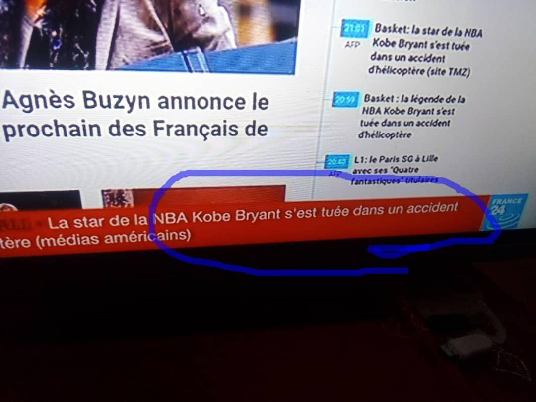 Ibrahim54259091's tweet photo. @France24_fr  c'est quoi ce language?! 😠
On dit "est décédé suite à un accident d'hélicoptère" et non votre bêtise là. 
#Respect 
#ripkobe 
@kobebryant  best player forever https://t.co/KvHfUAXttw