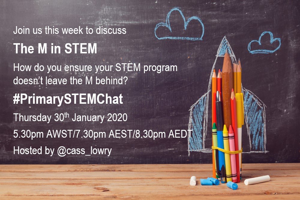 Join us for #PrimarySTEMChat this week with guest host <a href="/cass_lowry/">Cass Lowry</a> to discuss ‘The M in STEM’ 🤩 Everyone is welcome 😎 <a href="/Skymazef3/">Heulwen Sweet</a> <a href="/stem_nastics/">STEMNASTICS LLC.</a> <a href="/BecHarrison596/">Bec</a> @ScientistMags @DrReeceMills <a href="/_wandaley/">x</a> <a href="/michelledennis/">Michelle Dennis</a> @anderson270763 <a href="/Glazgow/">Paul Tyler 🔬🔭📡</a> <a href="/mmap73/">Michele Pikunic</a> <a href="/EvaHartell/">Eva Hartell</a> <a href="/KRScienceLady/">Kathy Renfrew</a>