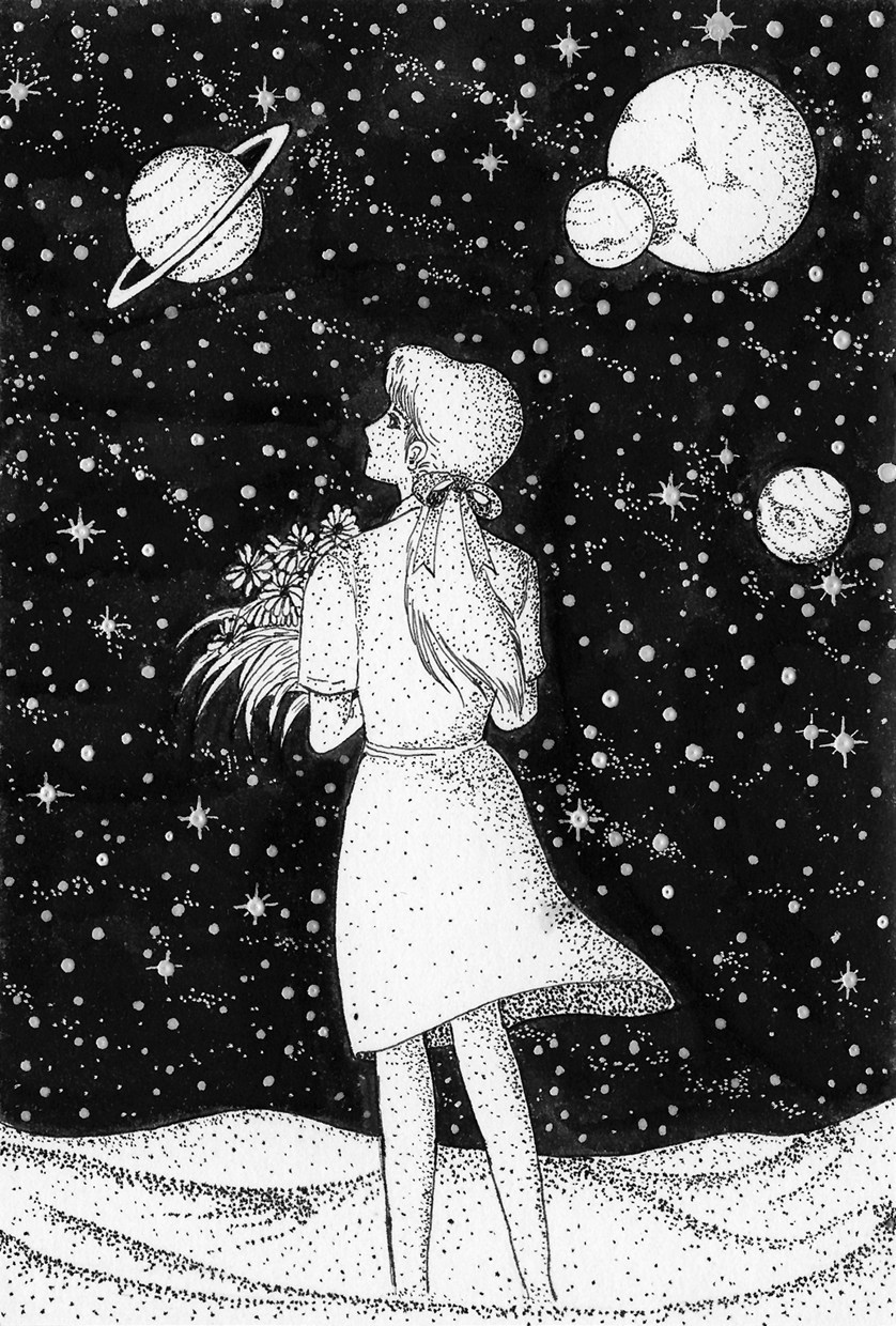 宇宙をイメージしたペン画 ペン画】Snails Living on the Moon｜松田望