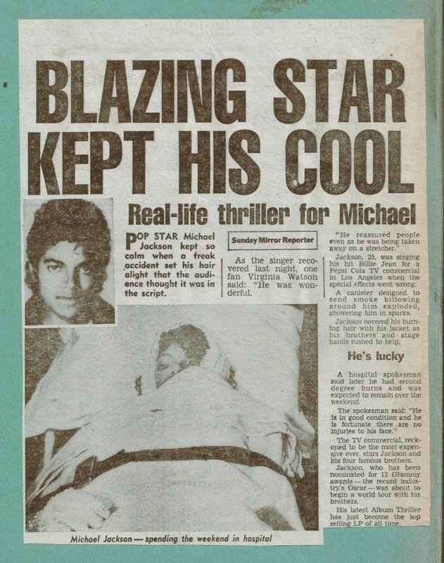 いにしえの今日＝1984年1月27日 【PEPSI CM撮影中に火傷事故】 LAで