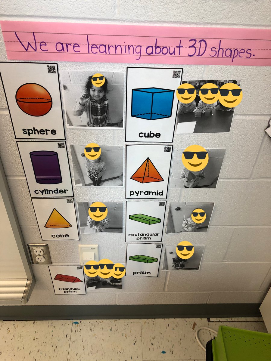 mslupoteaches's tweet photo. Our co-created math wall for 3D figures! 3 #gandynumeracy @DDSBEarlyYears #gandyfdk https://t.co/Q7B8xcEnym