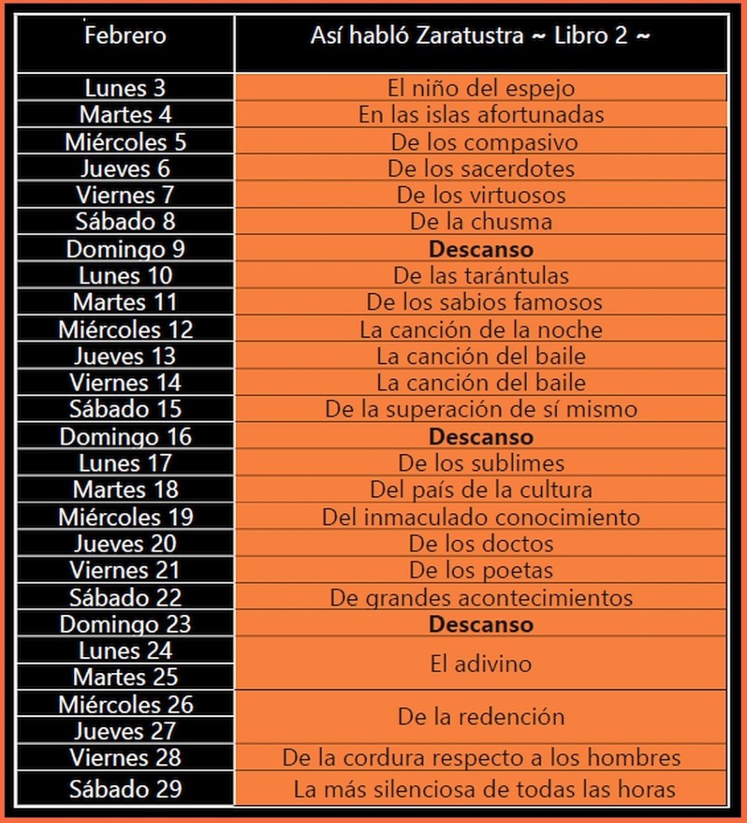 deFreitasJH's tweet photo. Queridos despreciadores del cuerpo, moscas del mercado, pálidos criminales, catedráticos de la virtud, trasmundanos, bufones, equilibrista, y demás lectores:

Nuestra @14ur1x ya hizo el cuadrito del cronograma de la 2da parte de #Nietzsche2020. Lo fijaré el próximo domingo. ⬇️ https://t.co/znPxZNHUiC