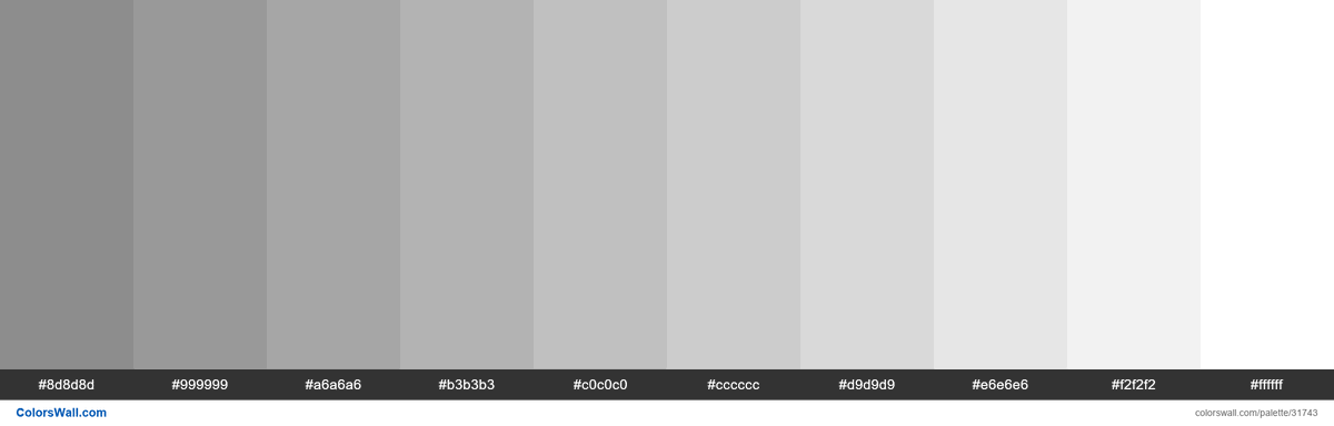 Tints X11 color Web Gray #808080 hex #8d8d8d, #999999, #a6a6a6, #b3b3b3 ...