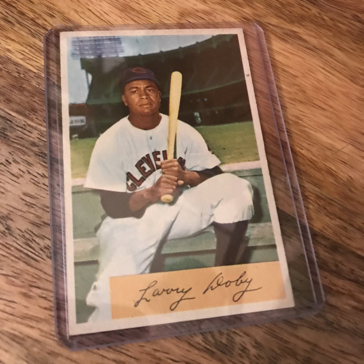 NotMrMoon's tweet photo. No baseball card collection would be complete without Larry Doby. This is my favorite of his cards. 1954 Bowman. #WhatACard https://t.co/PnXO3EH3H5
