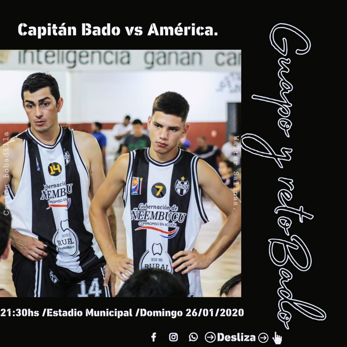 BadoBasquet's tweet photo. Game day 🔥🏀
🏀Capitán Bado 🆚 América.
🏟 Estadio Municipal.
🕗21:30h.
✅Domingo 26/01/2020
🎫Entradas generales 5.000gs.
#GuapoyretoBado #familiabadense #dimakeup #solamarca #fruteriavera #lineahogar #radiosurfm https://t.co/utW2MOHzZM