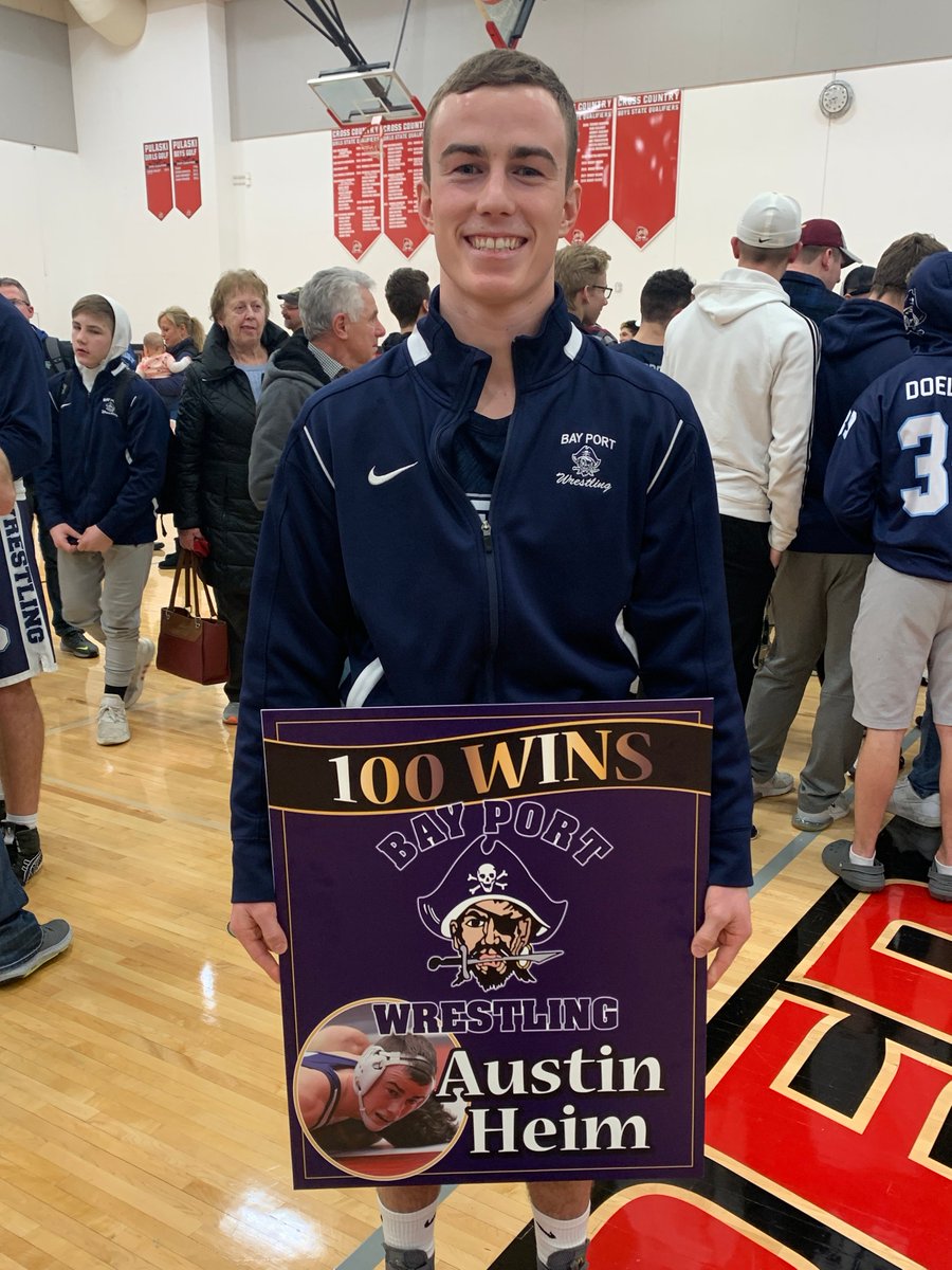 rosesund1's tweet photo. Congrats to our Pirate wrestler, Austin Heim, for his 100th win during the Bay Port/Pulaski dual.  @BayPortHS @BP_Wrestling https://t.co/6V9ZSy4TMP