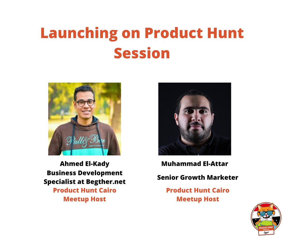 ProductHuntCAI's tweet photo. You know launching comes instantly after building a product, that's why our second session for the meetup is about launching on @ProductHunt by @AhmedHAlKady &amp; @MuhamadElAttar from PH Cairo team 🚀 Don't miss out: https://t.co/RhInsqmDrY! 🏃🏻‍♂️#ProductHunt #ProductHuntCairo #PHCairo https://t.co/rvmV4Fw7UI