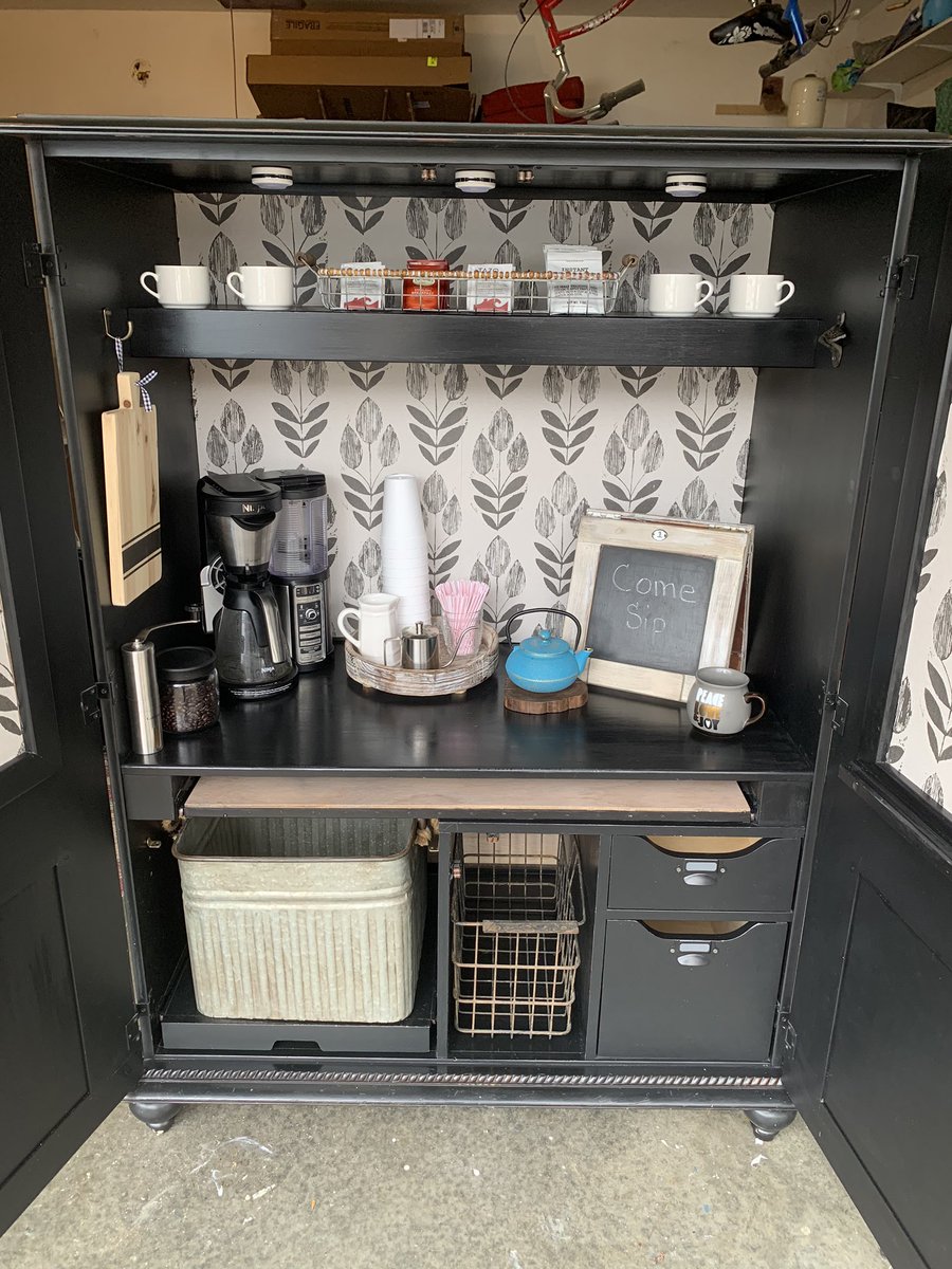 TJhall51's tweet photo. An old computer armoire I repurposed into a drink station.  Great for a bonus room, office or studio. https://t.co/OSBi0c8RkH