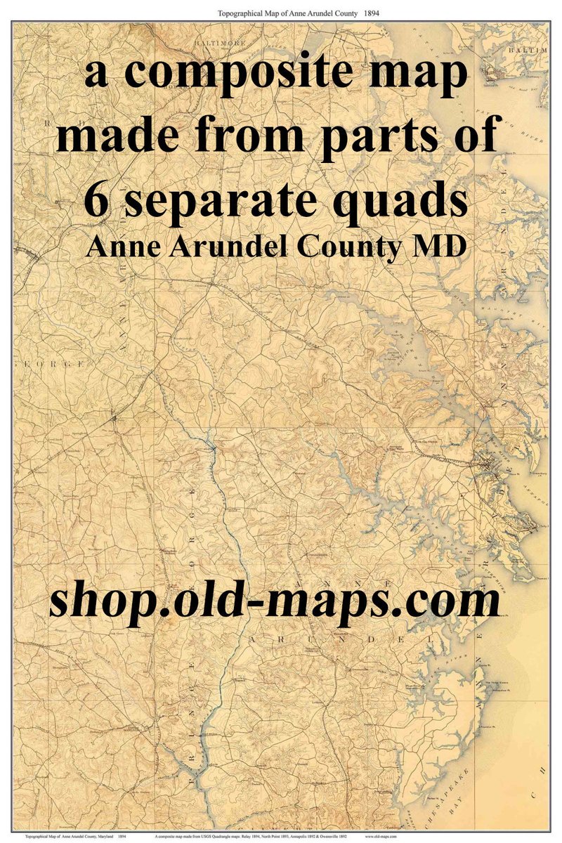 OldMaps1's tweet photo. Anne Arundel County in 1894 MD - a custom topo made by assembling parts of 6 old quads. #etsy shop:  https://t.co/Vc2373R72s #annearundelcounty annearundelcountymd #marylandhistory #walldecor #oldmaps #wallart https://t.co/DJbLXvGMrE