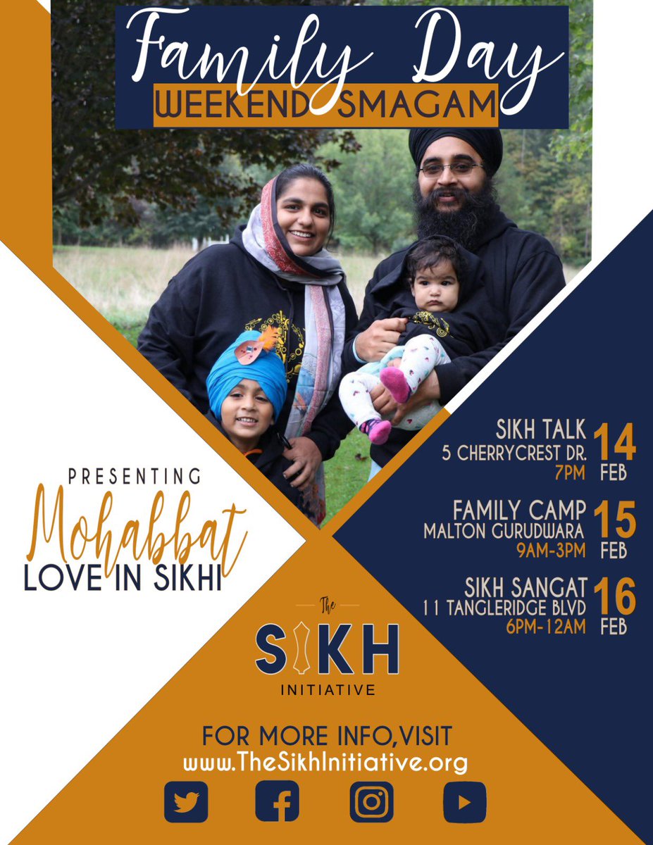 SikhVibes's tweet photo. Join us on the Family Day long weekend for a 3 day Smagam!
#SikhTALK on Friday
#SikhCAMP on Saturday
#SikhSANGAT on Sunday
Details on the poster. Please register for camp at https://t.co/oDoKK6aKTS
#TheSikhInitiative #EmpowerYourSpirit #LearningWithFamily https://t.co/r79T3ZFM5O