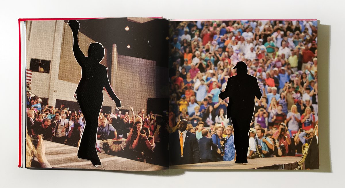 By showing how the collage was made, a visual narrative of the Trump era unfolds.