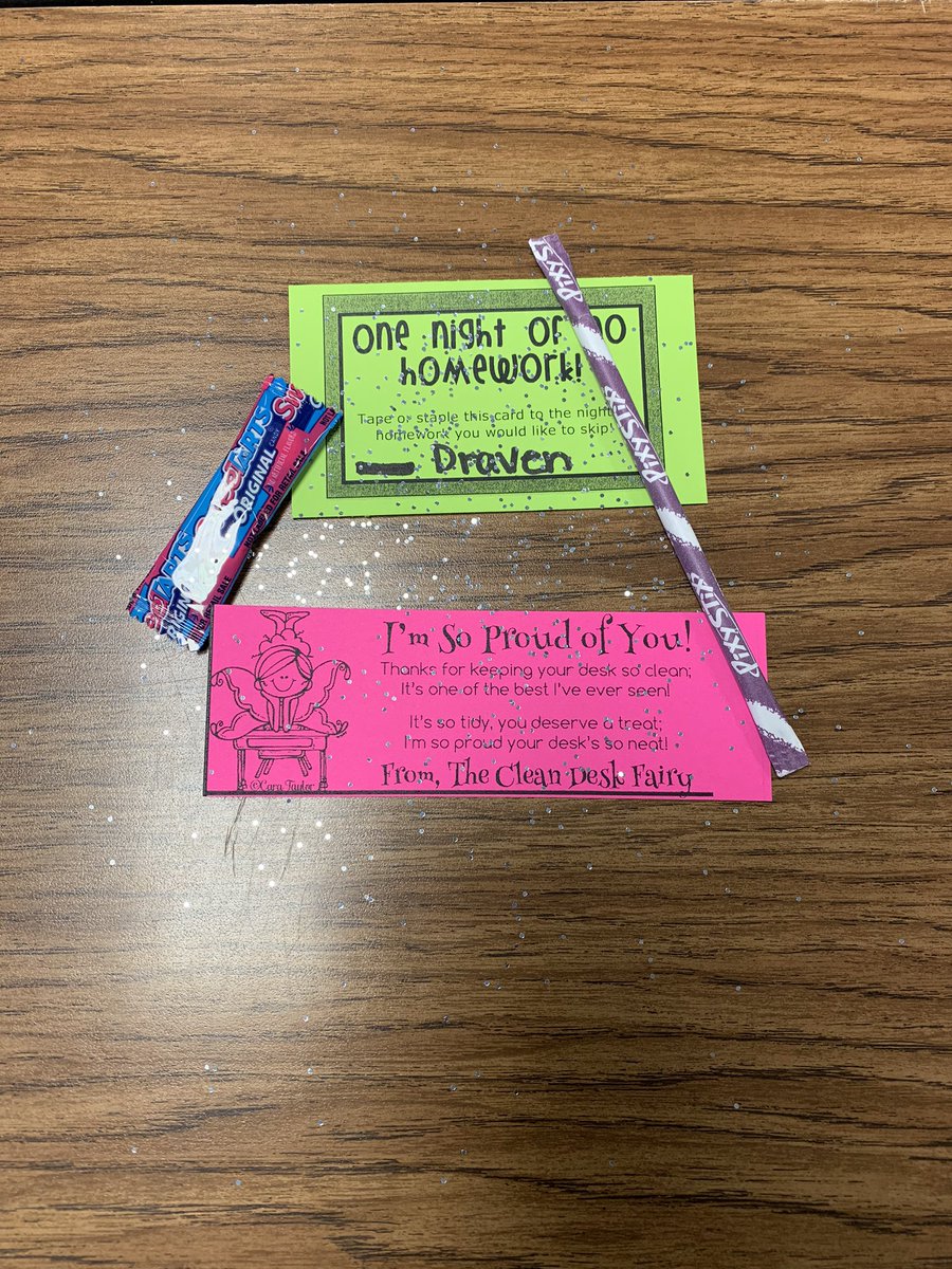SoloLovetheKids's tweet photo. Bc as a teacher...I value clean desk. PERIODT! But for my 2nd graders...it’s the small things.... #cleandeskfairy #pixydust #homeworkpass https://t.co/dt9N0Dfj0S