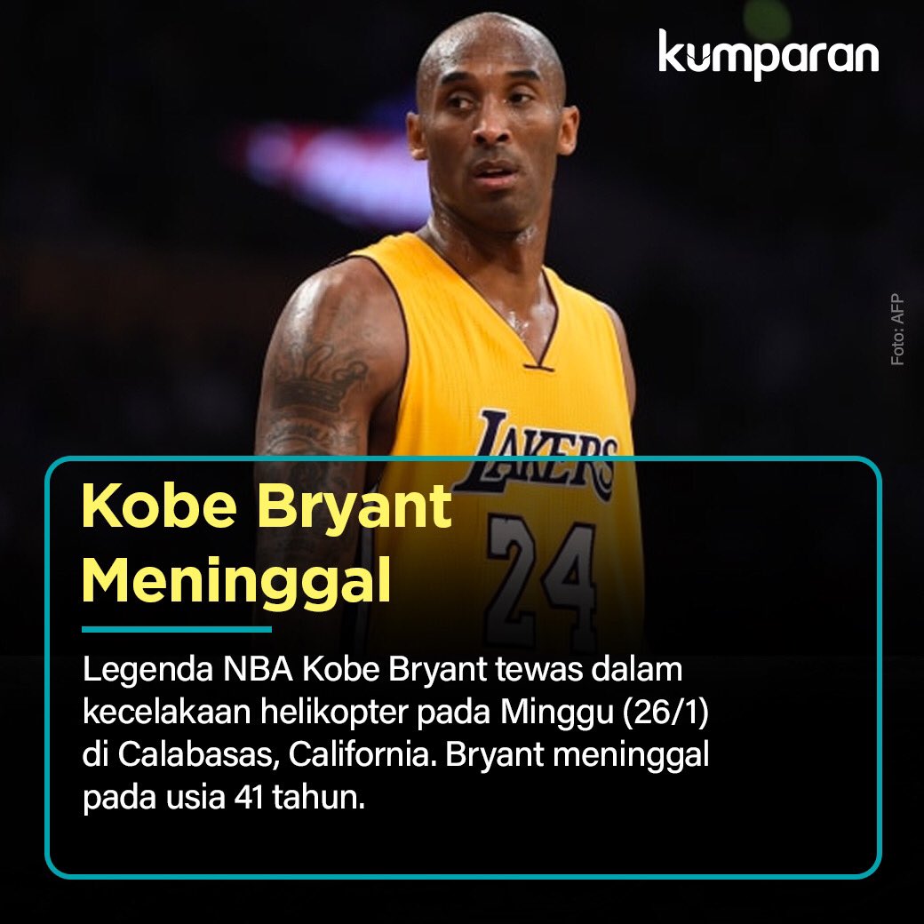 kumparan's tweet photo. Laporan awal menyebut, ada lima penumpang dalam helikopter tersebut, termasuk Bryant dan putri keduanya, Gianna (13). Dilaporkan tak ada yang selamat dari kejadian nahas itu. Penyebab kecelakaan masih diselidiki. 

Rest in peace legend, @kobebryant. https://t.co/J828Mx7LAF https://t.co/3U8O2phevq