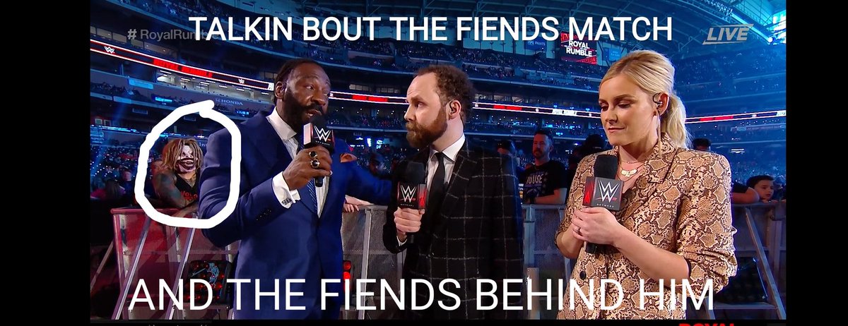 Funny moment caught. #RoyalRumble #RoyalRumble2020 #TheFiend #WWE <a href="/WWE/">WWE</a>BrayWyatt <a href="/BookerT5x/">Booker T. Huffman</a>  @WWE