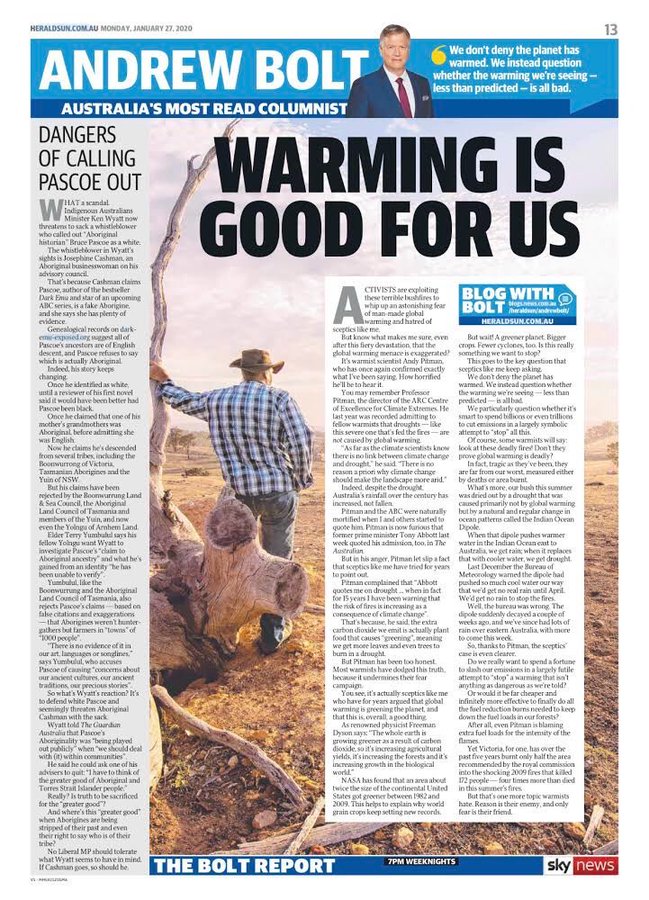 Denial To The Death In Australia Newspaper Headlines Tout Warming Is Good For Us Oil Change International