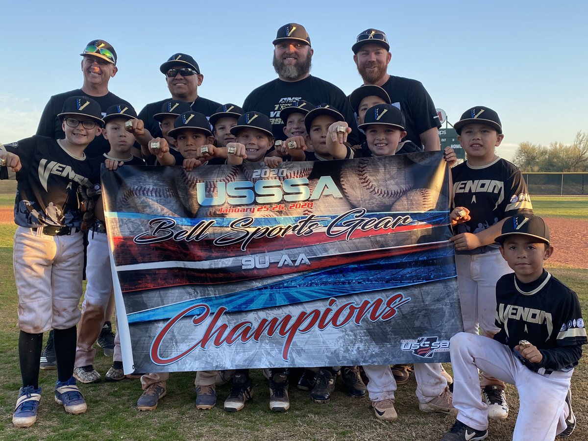 azvenombba's tweet photo. Our 9U Gold just played an amazing championship and won the game 14-5!! Let’s say congratulations to our newest 9U champions!! We are so proud of you boys 💙 #AZVenomBBA #oneteamonefamily #wearevenom #venomproud #thisiswhereitsat #itsagreatplacetobe #supportvenom #usssa https://t.co/mrKtzMHp5H