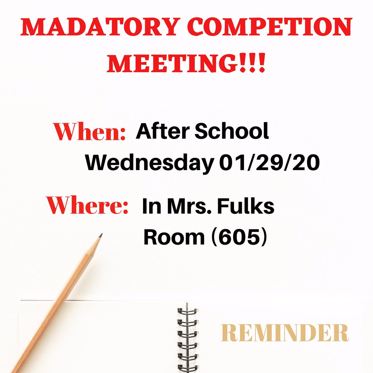 DECA_DOHS's tweet photo. A reminder for our competitors we will have a MANDATORY meeting on Wednesday in room 605 so don’t miss out 👨‍💻👍 https://t.co/XITqGRbBUq