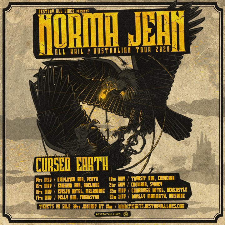 cursedperth's tweet photo. ALL HAIL // We’re touring Australia this may with @NormaJeanBand https://t.co/pIPUFuU5wL