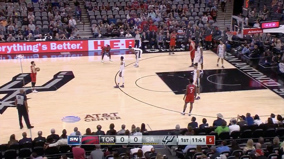 thehill's tweet photo. WATCH: Raptors, Spurs run out shot clock in honor of Kobe Bryant https://t.co/ELS4hM4oCv https://t.co/z1bf61yJT7