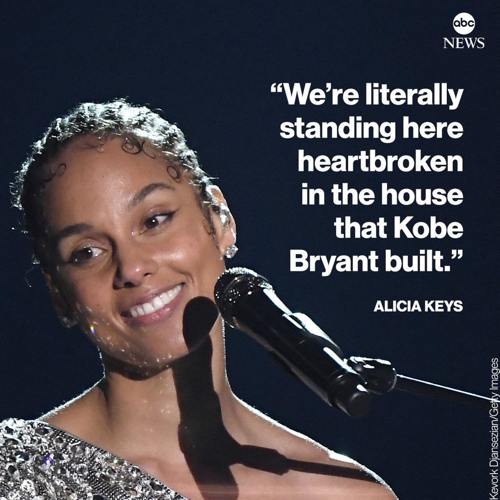 GMA's tweet photo. Grammys host Alicia Keys paid tribute to Kobe Bryant tonight. https://t.co/XH84jSxDJl https://t.co/BFkKVYUlkF