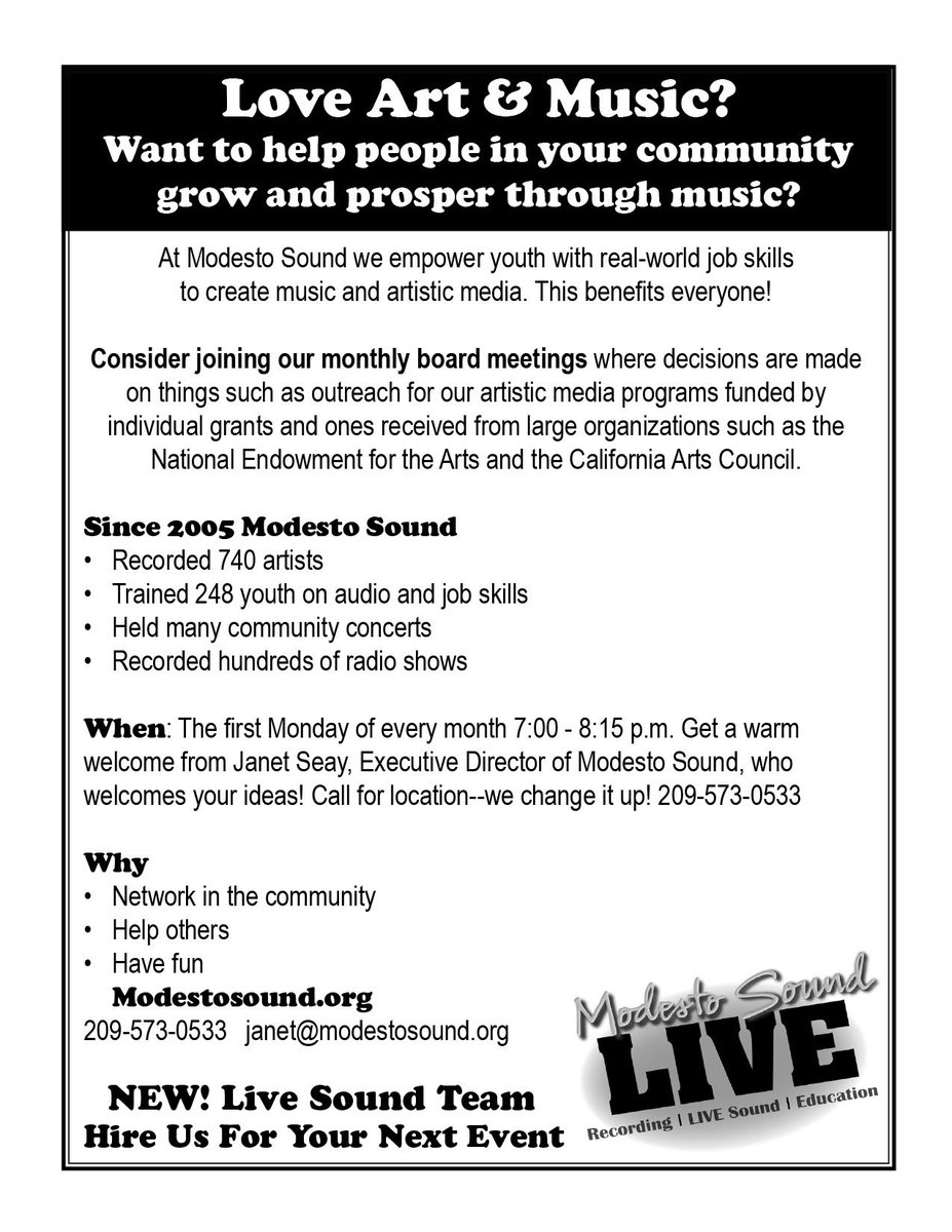 modestosound's tweet photo. Come join us for our next meeting on February 3rd maybe even become part of our board!!! We are always looking for new members. Also if you have any upcoming events that need live sound hire us!!!
#Modesto #modestosoundlive #music #boardmeetings #livesound #audioengineer https://t.co/a5vREe7m2N