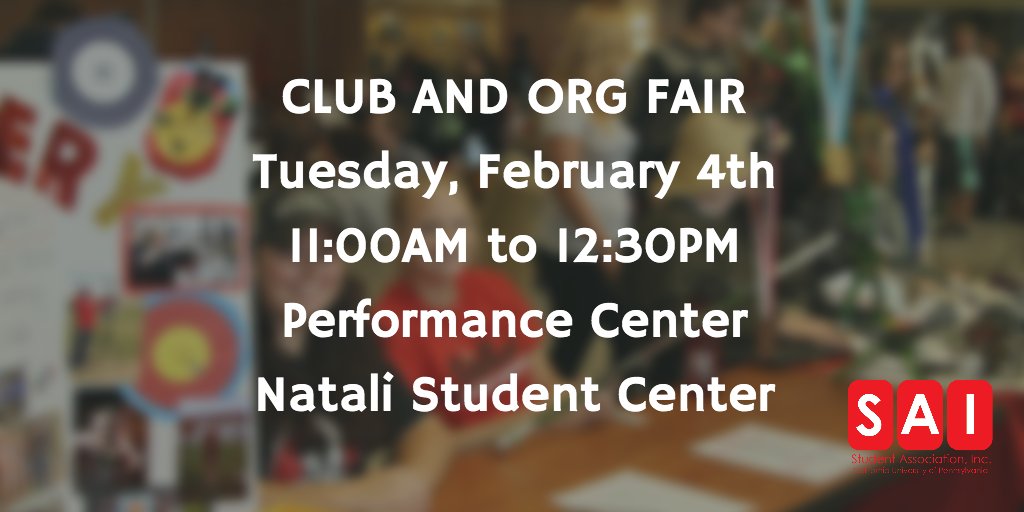 CLUBS: Make sure the club &amp; org fair is on your agenda! Feb. 4th from 11am-1230pm in the Performance Center.