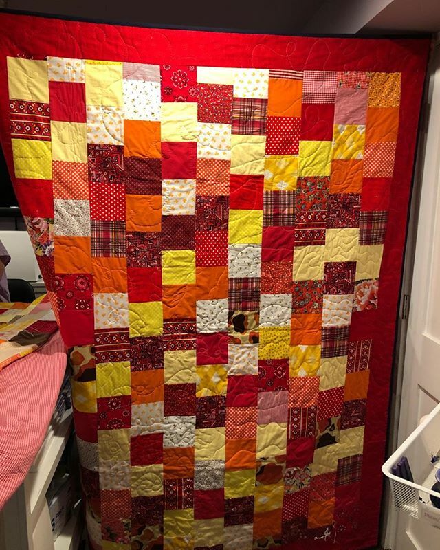 j_wurzbach's tweet photo. Done! Third and final #GreatWinterWarmup red hot #quilt is finished. Hurray!

@mccpeace #blockquilt #scraps #scrappyquilt #patchworkquilt #upcycledfabric #scrapbusting #comfortersforpeace #patchesformcc #mennonitecentralcommittee #mcccomforters #quilting… https://t.co/nq8pxlESZf https://t.co/S6xTeuOeWy
