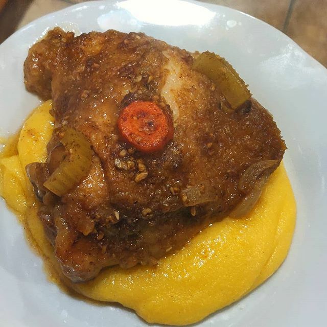 TOWGrill's tweet photo. Braised chicken thighs and creamy, havarti polenta... #destinationdinner #@home. https://t.co/o2BAn2GGDS https://t.co/lVUv4BK4WK