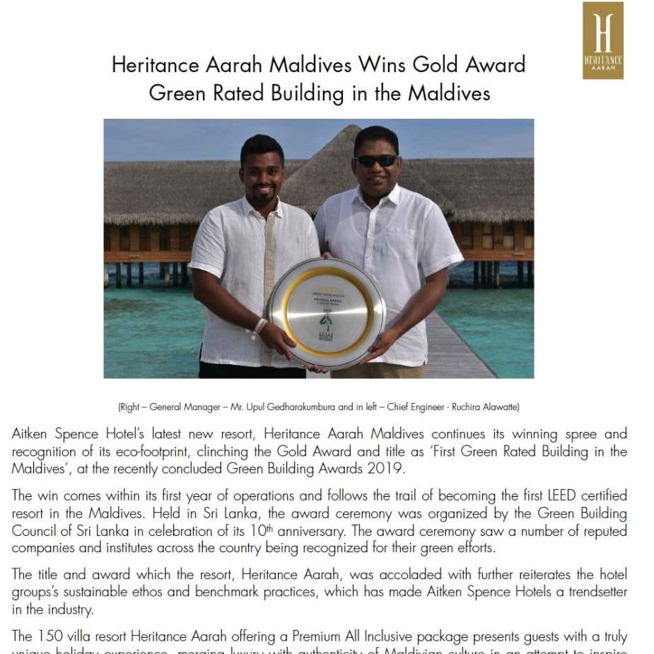 SriLankaGBC's tweet photo. The first GREEN SL (R) Rated Building in Maldives
#HeritanceAarah #GREENSL(R)GoldRated #GBCSL #sustainability #sustainability #construction https://t.co/1Ya4Pf1126